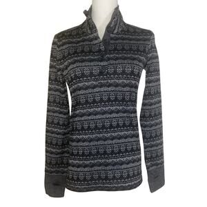 Kavu Desolate Gray Black Quarter Button W Long Sleeve Base Layer Top Size S